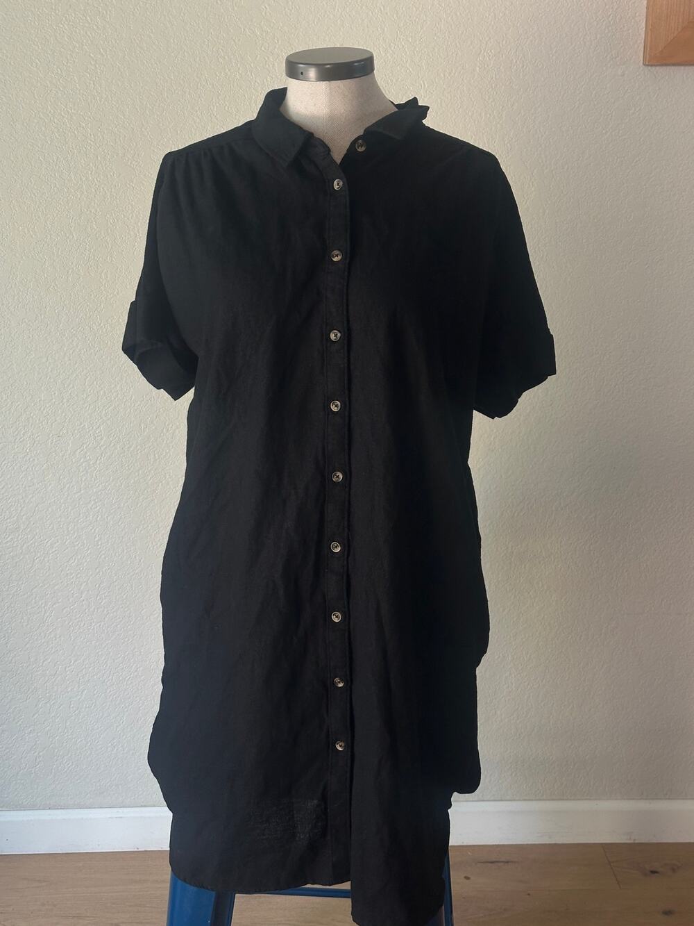Well Worn Brand Black Linen Blend Shirt Dress | XL